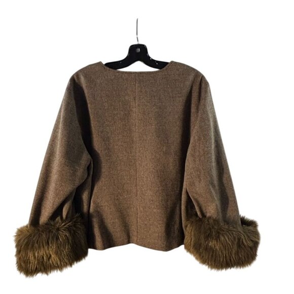 Terry Lewis Faux Fur Trim Wool Blend Open Cardigan Jacket 2X - Picture 2 of 10